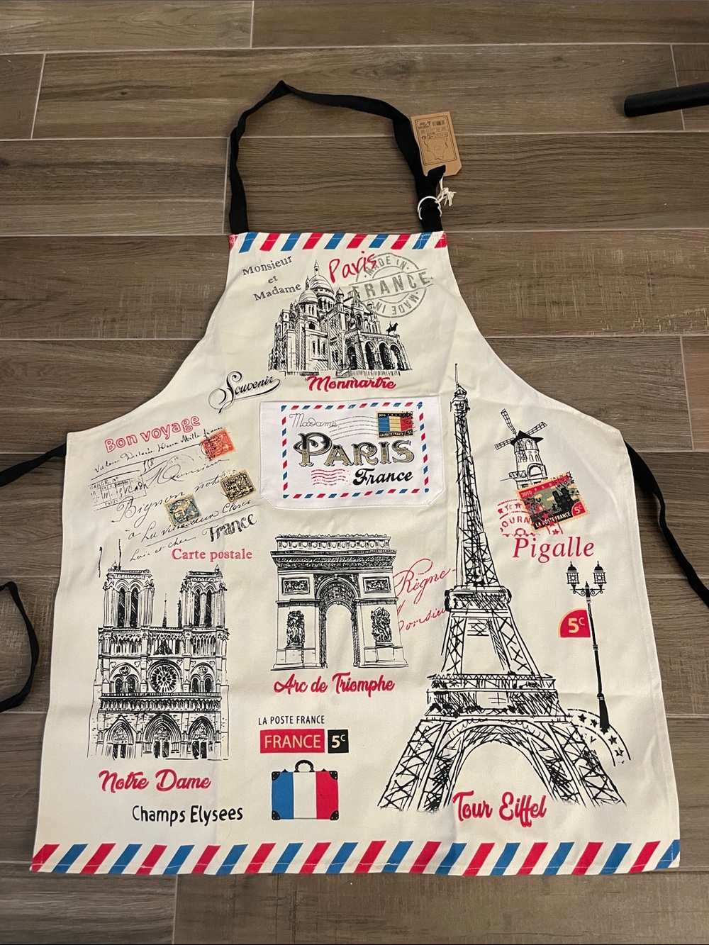 Paris Landmark Kitchen Apron - Cream with Black and Red Accents